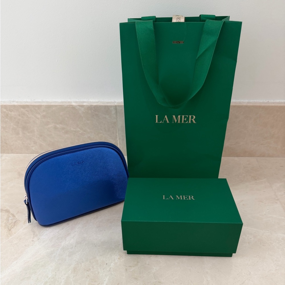 La Mer Cobalt Blue Zip Cosmetic Pouch